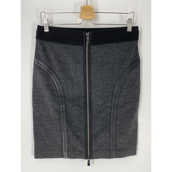 Kenneth Cole Gray Black Leather Piping Trim Midi Stretch Skirt - Picture 2 of 4